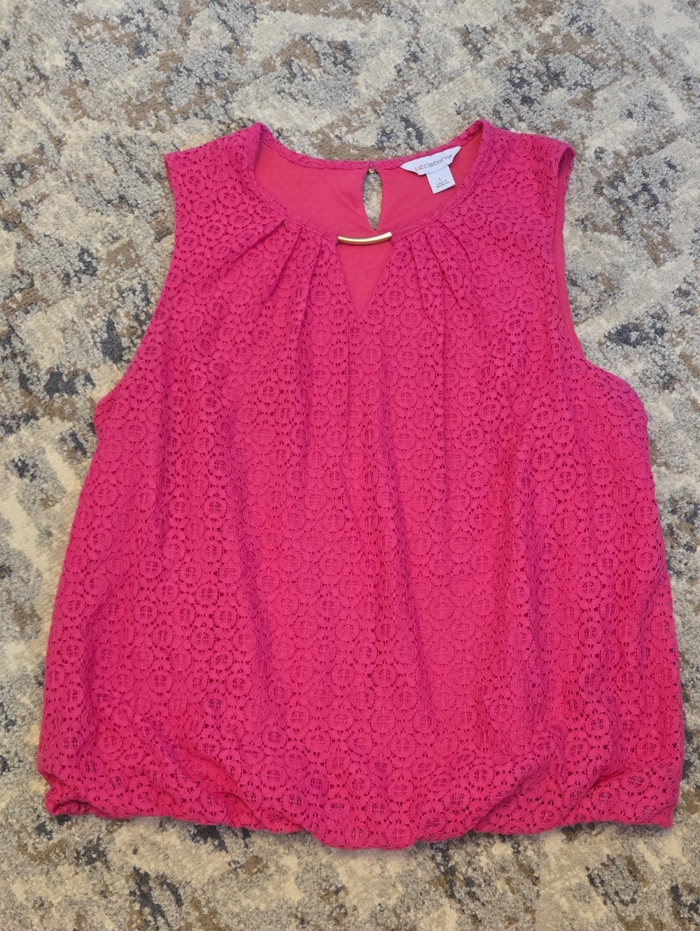 Liz Claiborne Hot Pink Lace Sleeveless Camisole with Gold Accent